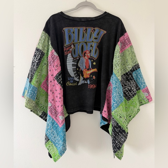 Blue Velvet Tops - Blue Velvet Billy Joel Mineral Wash Bandana Graphic Oversized poncho size s/m